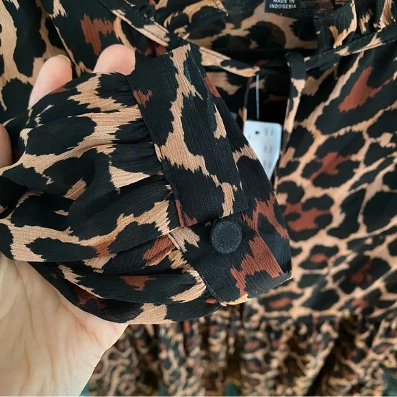 J. Crew Tie-Neck Dress in Leopard Crinkle Chiffon, size XXS, NWT - Picture 9 of 16